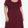 HUNIVERS Burgundy Skater Dress Plus Size