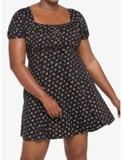 HUNIVERS Black Mushroom Empire Dress Plus Size