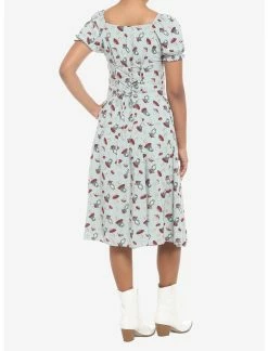 HUNIVERS Frog Mushroom Sage Green Empire Midi Dress 5 HUNIVERS Frog Mushroom Sage Green Empire Midi Dress -Dresses Online Store 19001187 av2