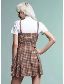 HUNIVERS Brown Plaid Twofer Dress -Dresses Online Store 19001202 av2