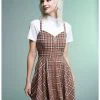 HUNIVERS Brown Plaid Twofer Dress