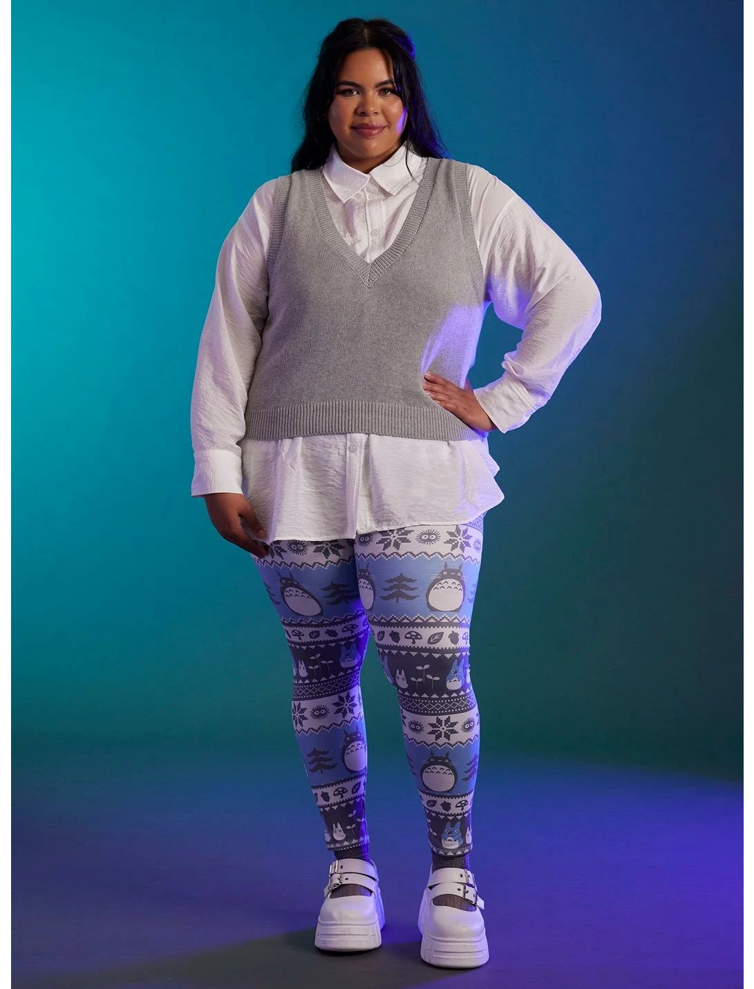 HUNIVERS Her Universe Studio Ghibli My Neighbor Totoro Holiday Fair Isle Leggings Plus Size 2 HUNIVERS Her Universe Studio Ghibli My Neighbor Totoro Holiday Fair Isle Leggings Plus Size - Image 2