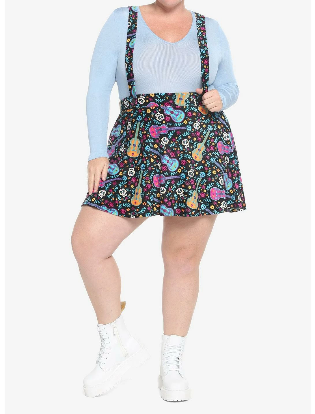 HUNIVERS Disney Pixar Coco Sugar Skull & Guitar Velvet Suspender Skirt Plus Size 2 HUNIVERS Disney Pixar Coco Sugar Skull & Guitar Velvet Suspender Skirt Plus Size - Image 2