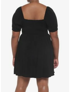 HUNIVERS Black Smocked Mini Dress Plus Size -Dresses Online Store 19353770 av2