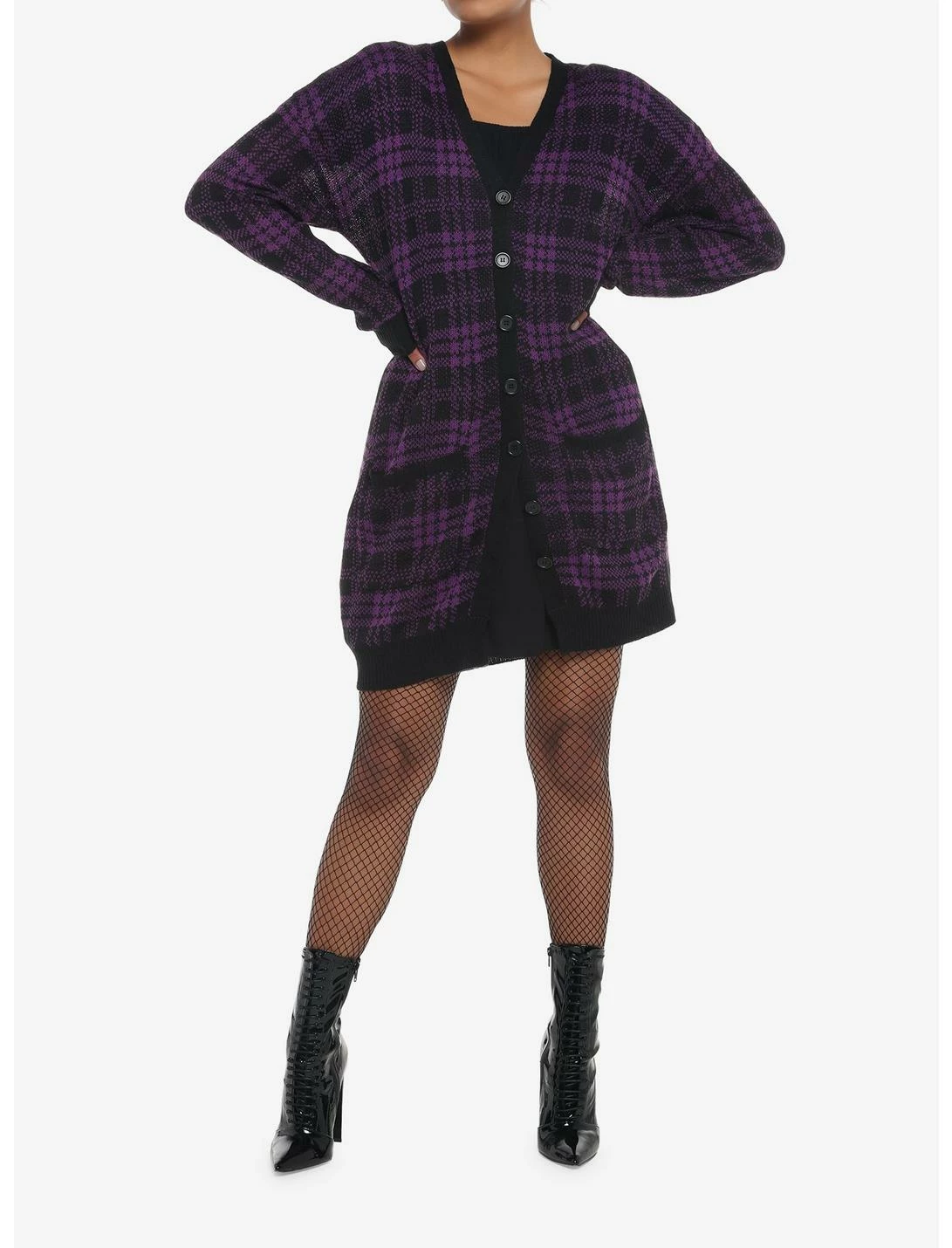 HUNIVERS Purple & Black Plaid Oversized Cardigan 2 HUNIVERS Purple & Black Plaid Oversized Cardigan - Image 2