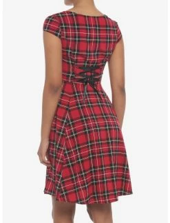 HUNIVERS Red Plaid Retro Sweetheart Dress -Dresses Online Store 19356107 av2