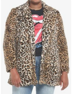 Null Leopard Faux Fur Coat Plus Size