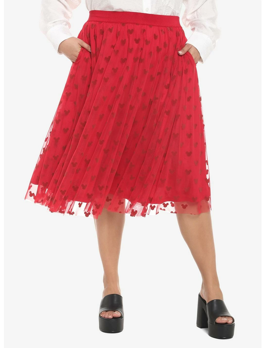 HUNIVERS Her Universe Disney Mickey Mouse Red Mesh Midi Skirt Plus Size 1 HUNIVERS Her Universe Disney Mickey Mouse Red Mesh Midi Skirt Plus Size