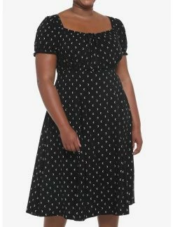 Null Black Crescent Moon Puff Sleeve Midi Dress Plus Size