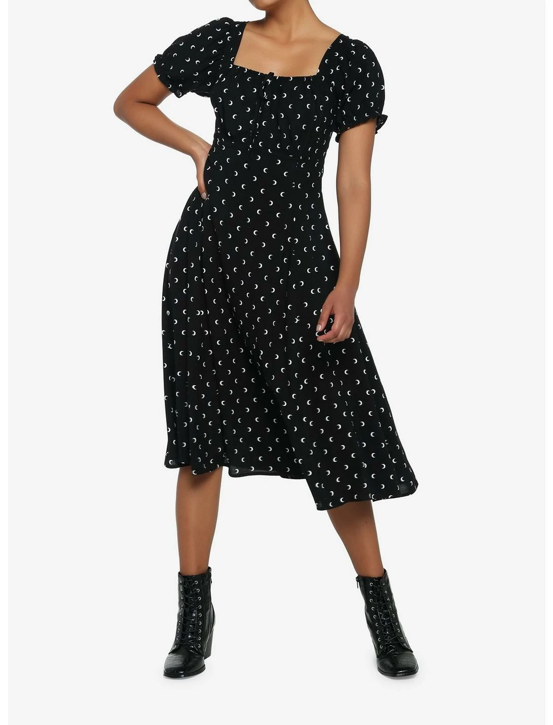 Null Black Crescent Moon Puff Sleeve Midi Dress 2 Null Black Crescent Moon Puff Sleeve Midi Dress - Image 2