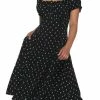 Null Black Crescent Moon Puff Sleeve Midi Dress