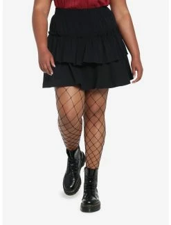 Null Black Ruffles Tiered Mini Skirt Plus Size