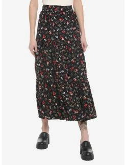 Null Mushroom Tiered Button-Front Midi Skirt