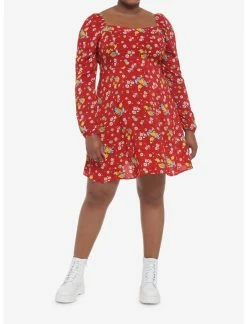 HUNIVERS Disney Winnie The Pooh Floral Long-Sleeve Dress Plus Size -Dresses Online Store 19621015 av1
