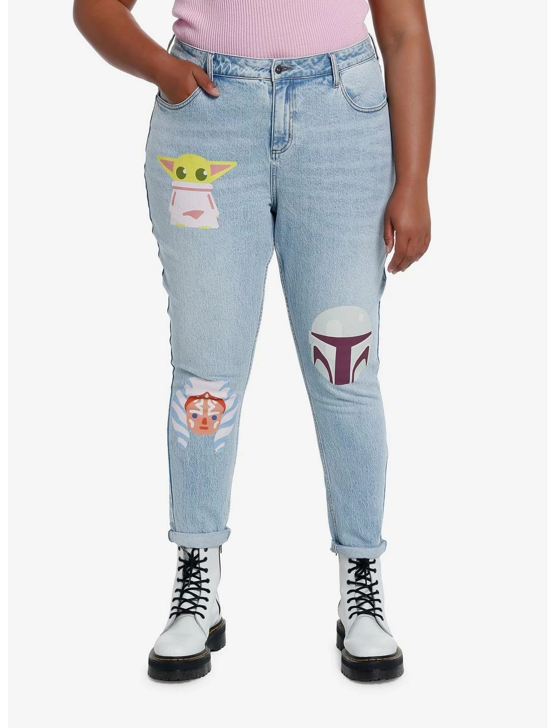 HUNIVERS Her Universe Star Wars The Mandalorian Faces Mom Jeans Plus Size 1 HUNIVERS Her Universe Star Wars The Mandalorian Faces Mom Jeans Plus Size