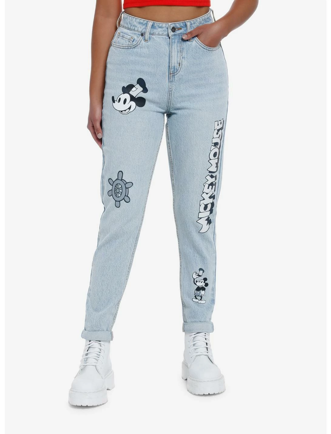 HUNIVERS Disney Mickey Mouse Steamboat Willie Mom Jeans 1 HUNIVERS Disney Mickey Mouse Steamboat Willie Mom Jeans
