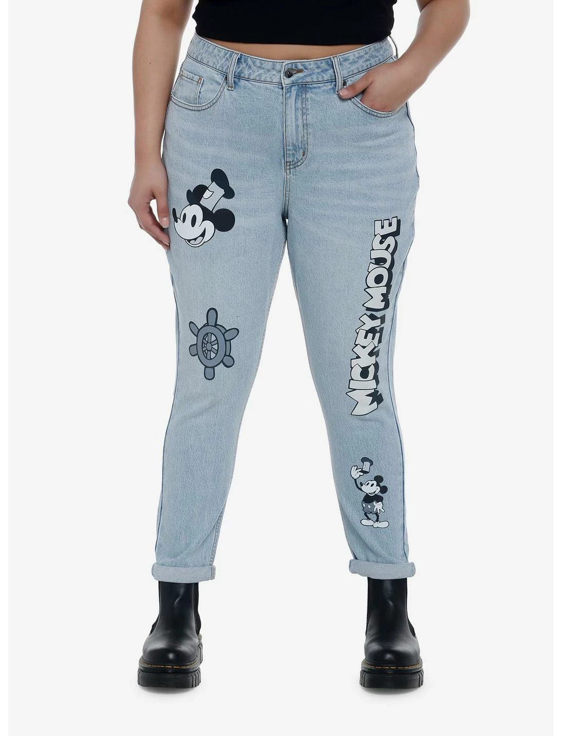 HUNIVERS Disney Mickey Mouse Steamboat Willie Mom Jeans Plus Size 1 HUNIVERS Disney Mickey Mouse Steamboat Willie Mom Jeans Plus Size