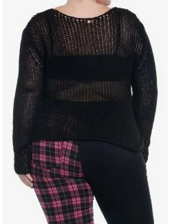 Null Black Open Knit Crop Sweater Plus Size 5 Null Black Open Knit Crop Sweater Plus Size -Dresses Online Store 19801182 av2
