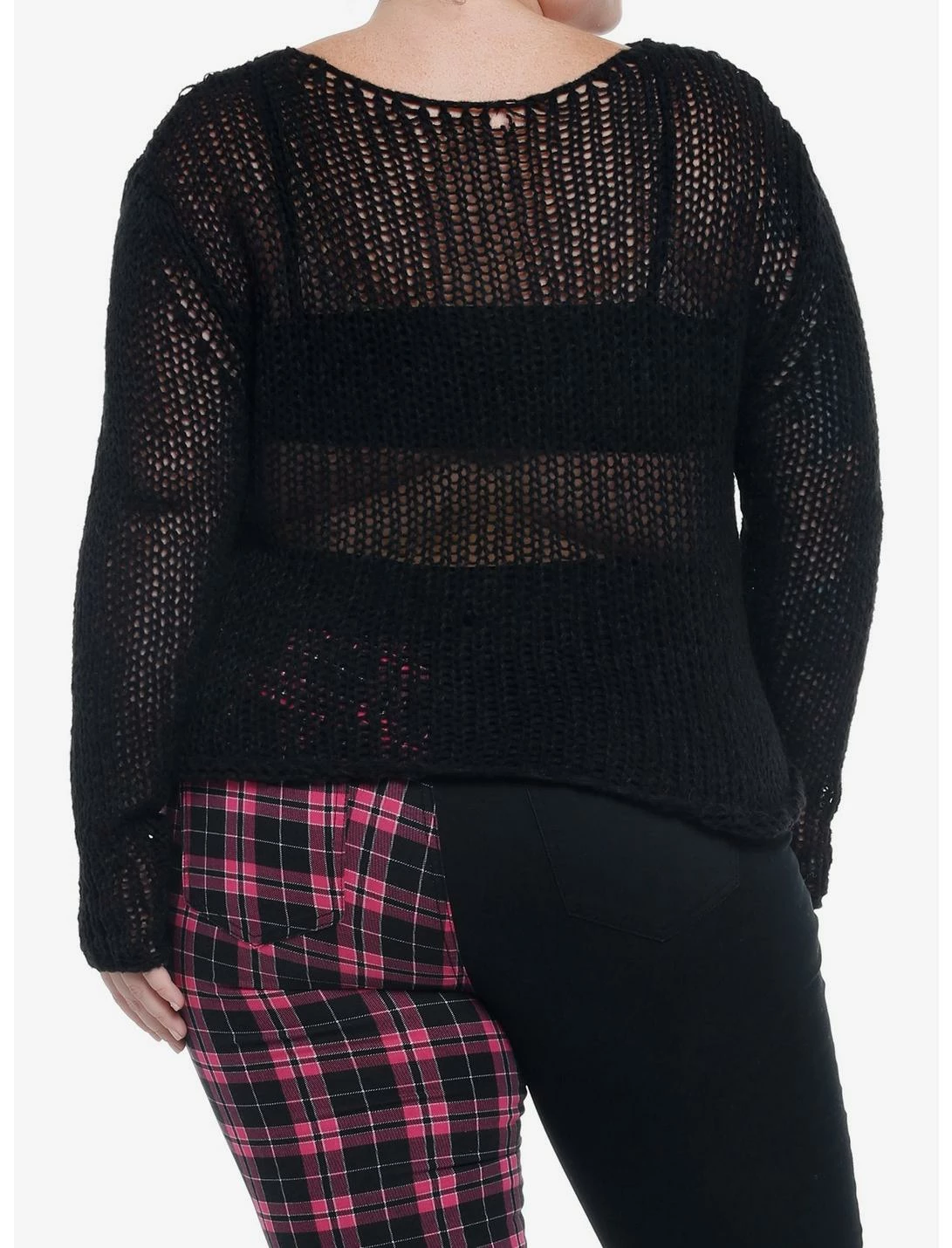 Null Black Open Knit Crop Sweater Plus Size 3 Null Black Open Knit Crop Sweater Plus Size - Image 3