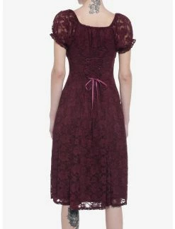 Null Burgundy Floral Lace Midi Dress -Dresses Online Store 19801219 av2