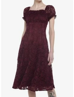 Null Burgundy Floral Lace Midi Dress