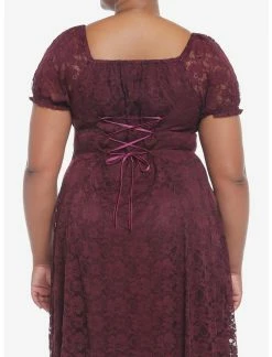 Null Burgundy Floral Lace Midi Dress Plus Size -Dresses Online Store 19801227 av2