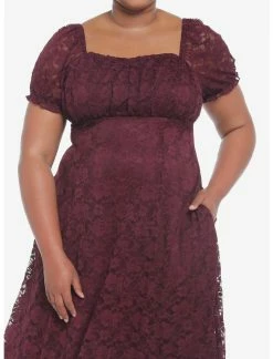 Null Burgundy Floral Lace Midi Dress Plus Size
