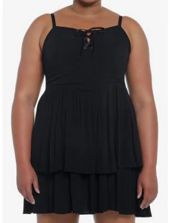Null Black Strappy Tiered Dress Plus Size